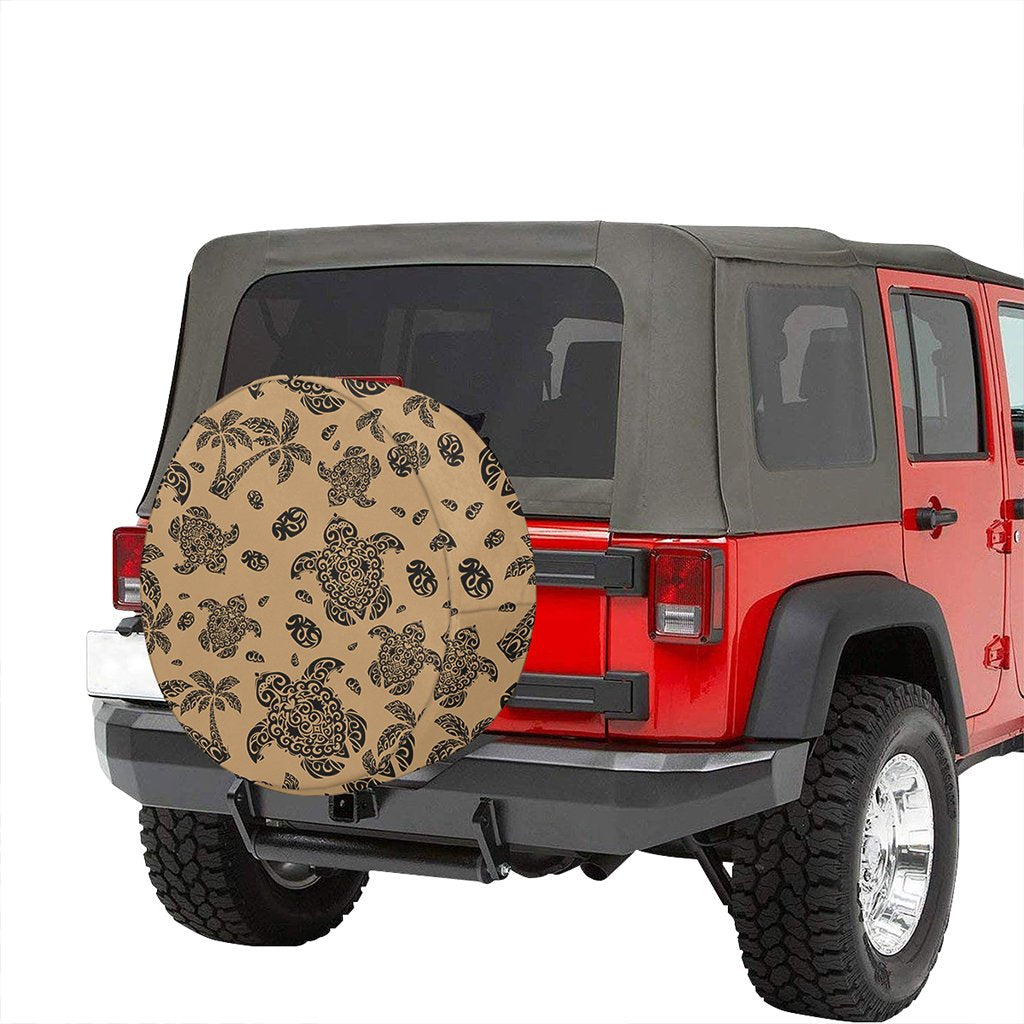 Polynesian Turtle Palm And Sea Pebbles Gold Hawaii Spare Tire Cover - Polynesian Pride