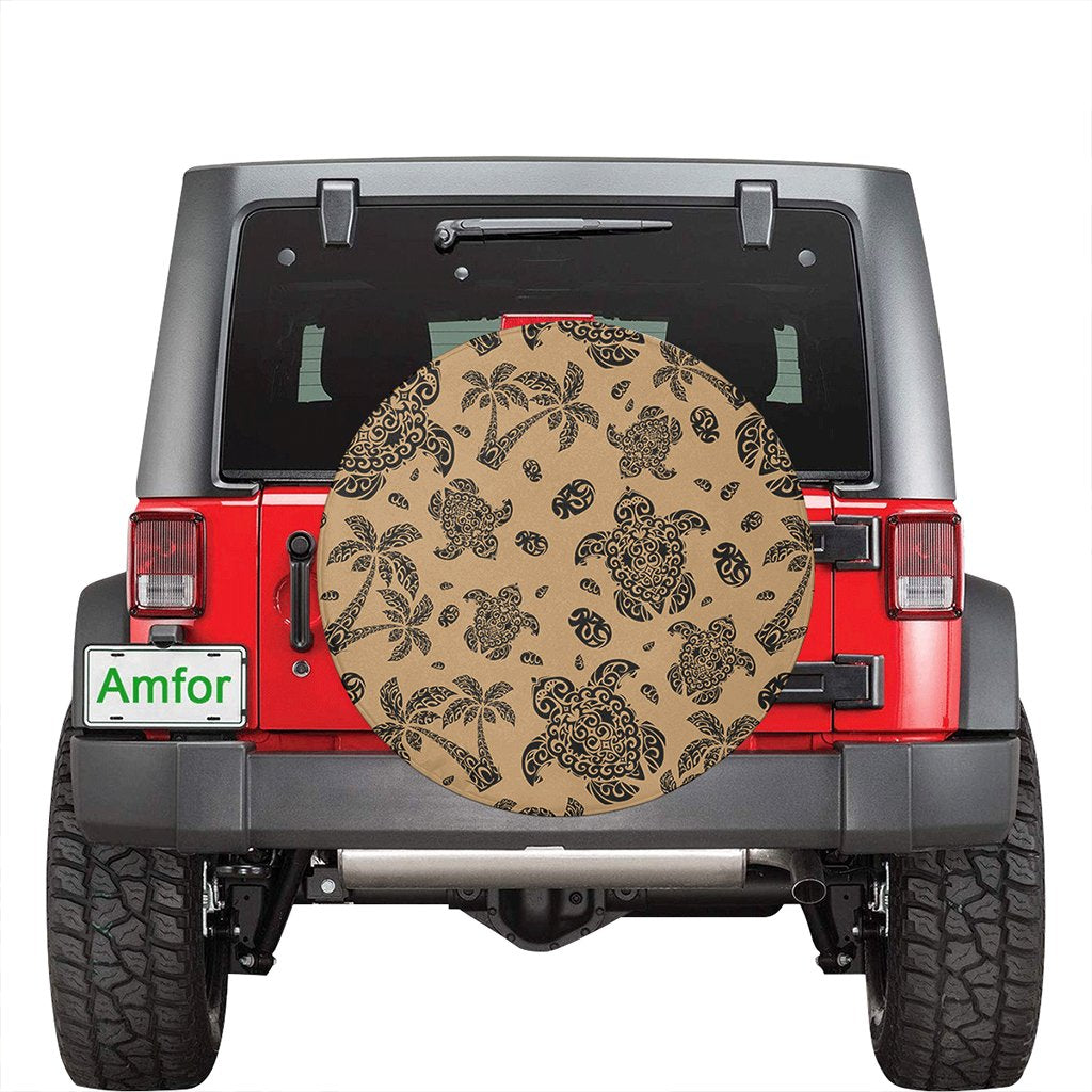 Polynesian Turtle Palm And Sea Pebbles Gold Hawaii Spare Tire Cover - Polynesian Pride