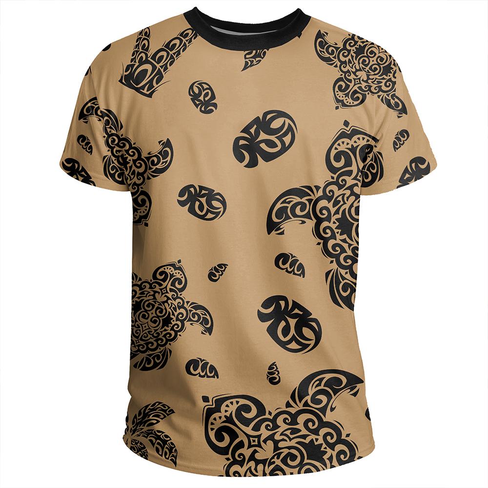 Polynesian Turtle Palm And Sea Pebbles Gold T Shirt - Polynesian Pride