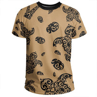 Polynesian Turtle Palm And Sea Pebbles Gold T Shirt - Polynesian Pride