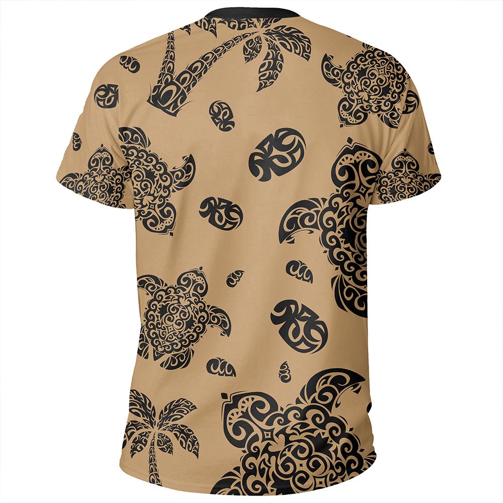 Polynesian Turtle Palm And Sea Pebbles Gold T Shirt - Polynesian Pride