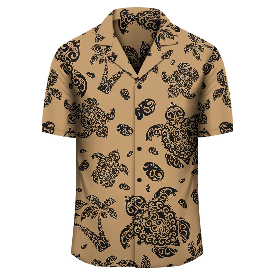 Polynesian Turtle Palm And Sea Pebbles Gold Hawaiian Shirt - Polynesian Pride