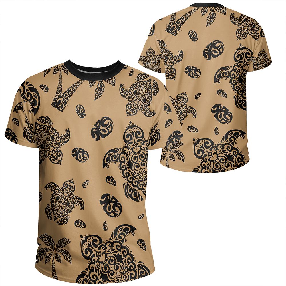Polynesian Turtle Palm And Sea Pebbles Gold T Shirt Unisex Polyester - Polynesian Pride
