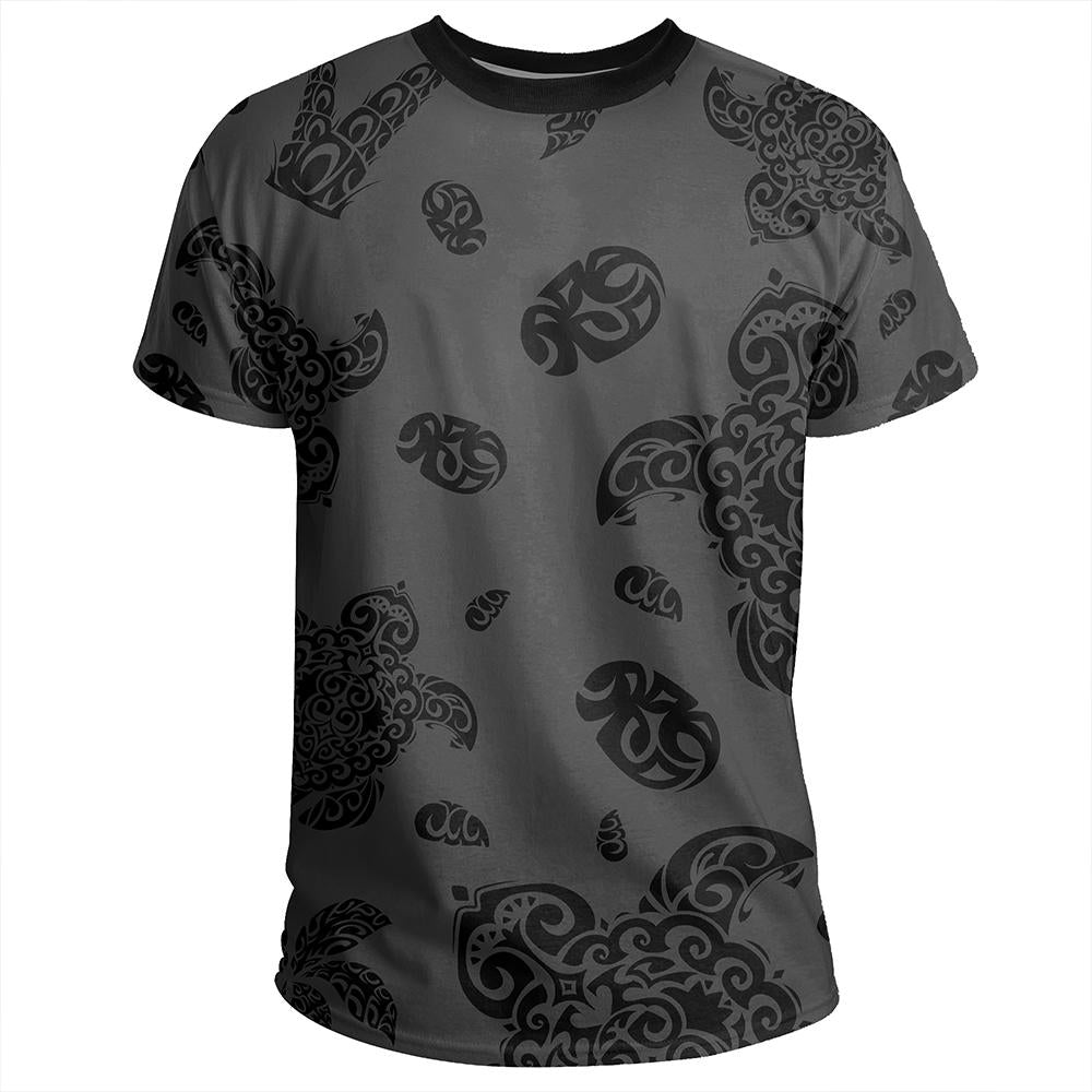 Polynesian Turtle Palm And Sea Pebbles Gray T Shirt - Polynesian Pride