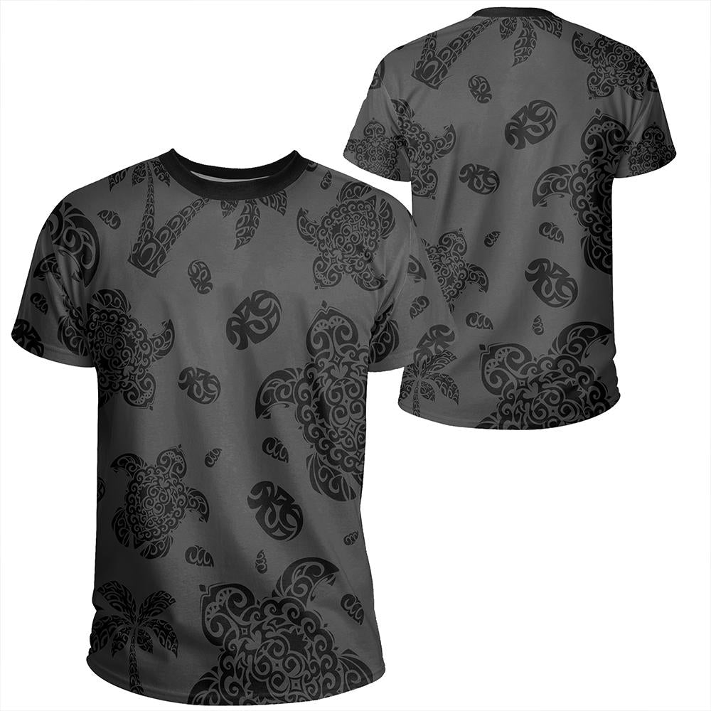 Polynesian Turtle Palm And Sea Pebbles Gray T Shirt Unisex Polyester - Polynesian Pride