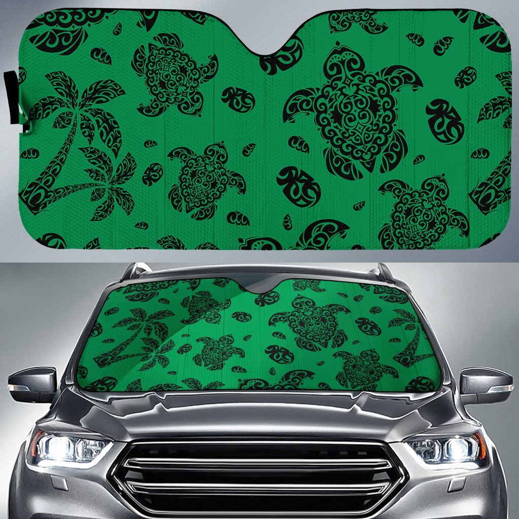 Polynesian Turtle Palm And Sea Pebbles Car Sun Shade Auto Sun Shade Universal Fit Green - Polynesian Pride