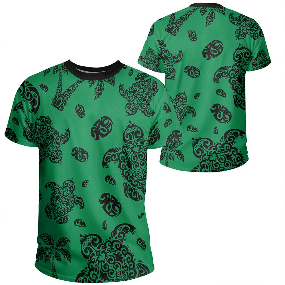 Polynesian Turtle Palm And Sea Pebbles Green T Shirt Unisex Polyester - Polynesian Pride