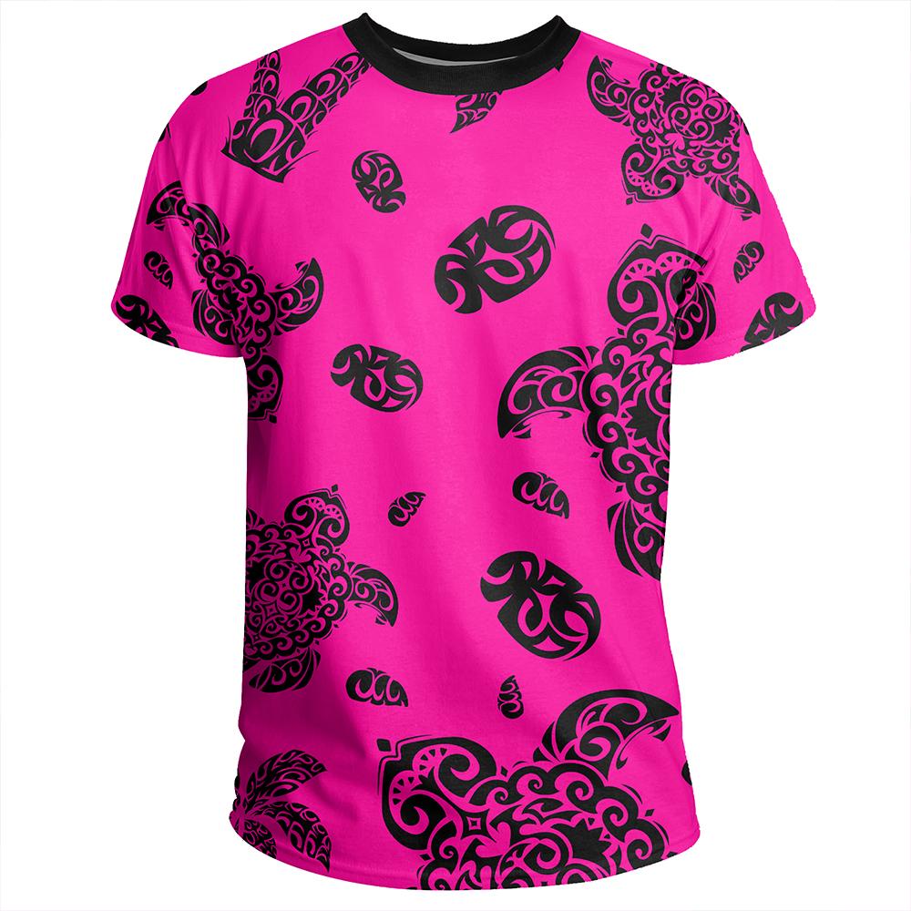 Polynesian Turtle Palm And Sea Pebbles Pink T Shirt - Polynesian Pride