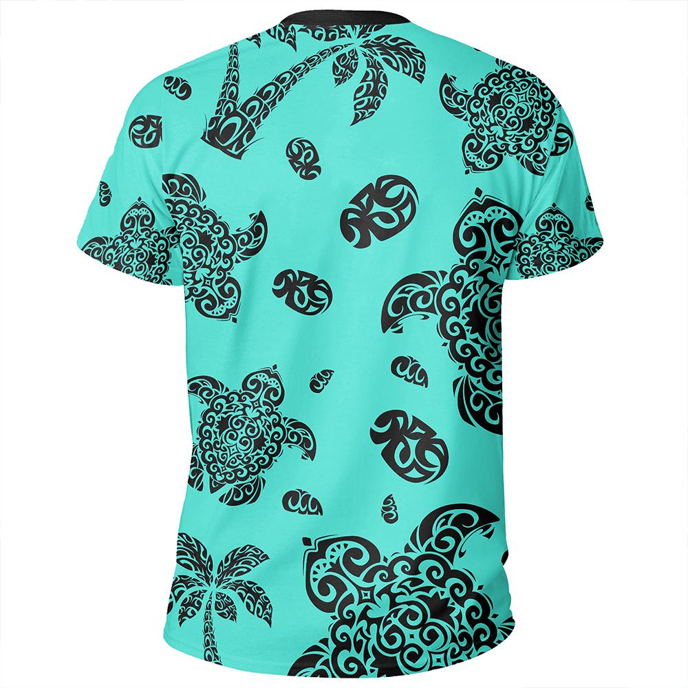 Polynesian Turtle Palm And Sea Pebbles Turquoise T Shirt - Polynesian Pride
