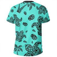 Polynesian Turtle Palm And Sea Pebbles Turquoise T Shirt - Polynesian Pride