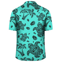 Polynesian Turtle Palm And Sea Pebbles Turquoise Hawaiian Shirt - Polynesian Pride