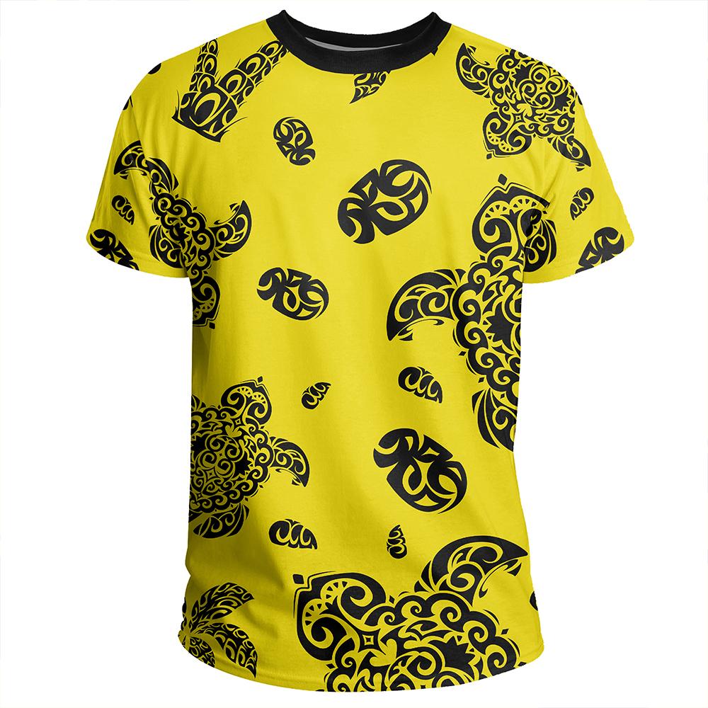 Polynesian Turtle Palm And Sea Pebbles Yellow T Shirt - Polynesian Pride