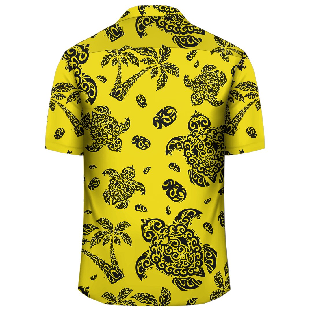 Polynesian Turtle Palm And Sea Pebbles Yellow Hawaiian Shirt - Polynesian Pride