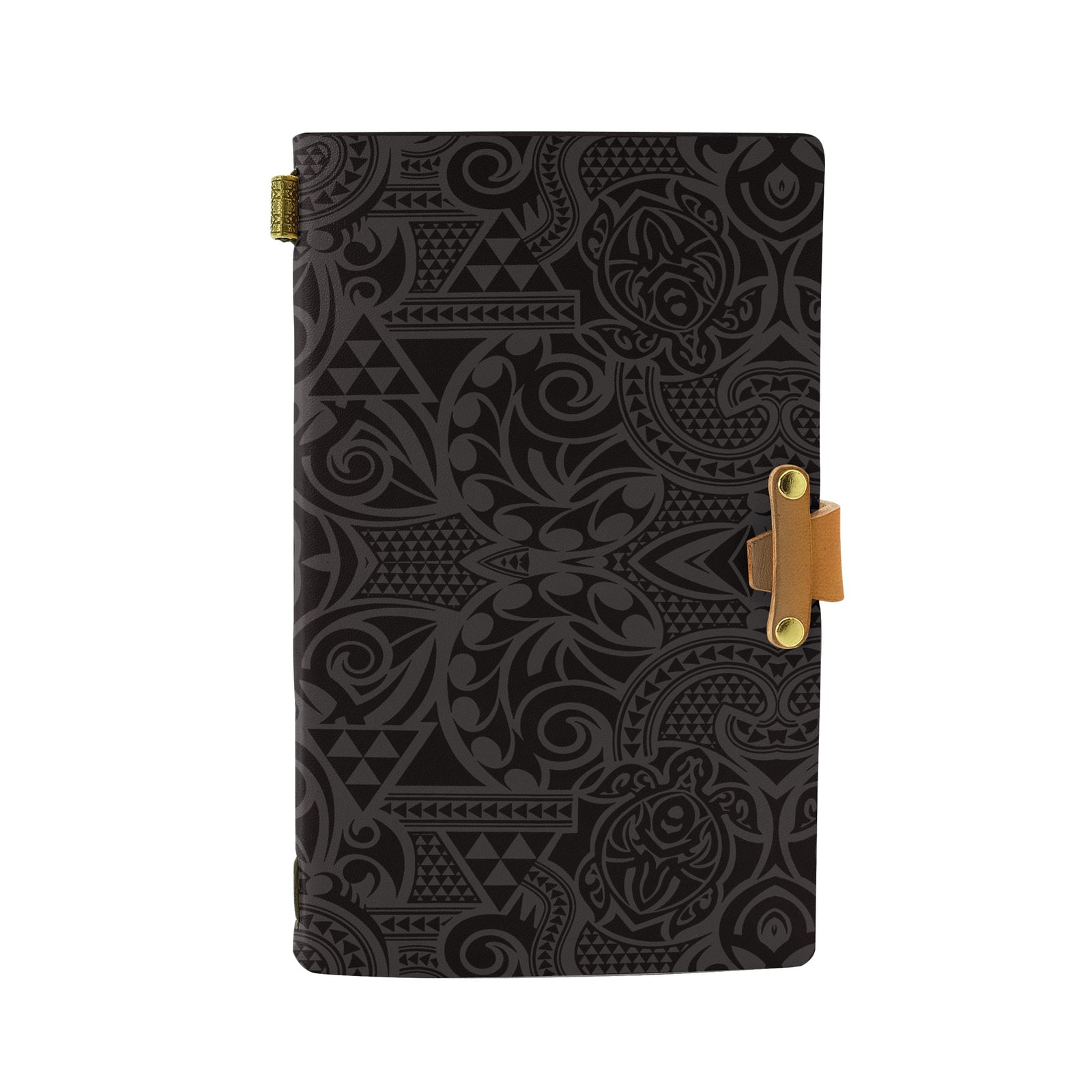 Hawaii Polynesian Kakau Turtle Gray Leather Notebook Leather Black - Polynesian Pride