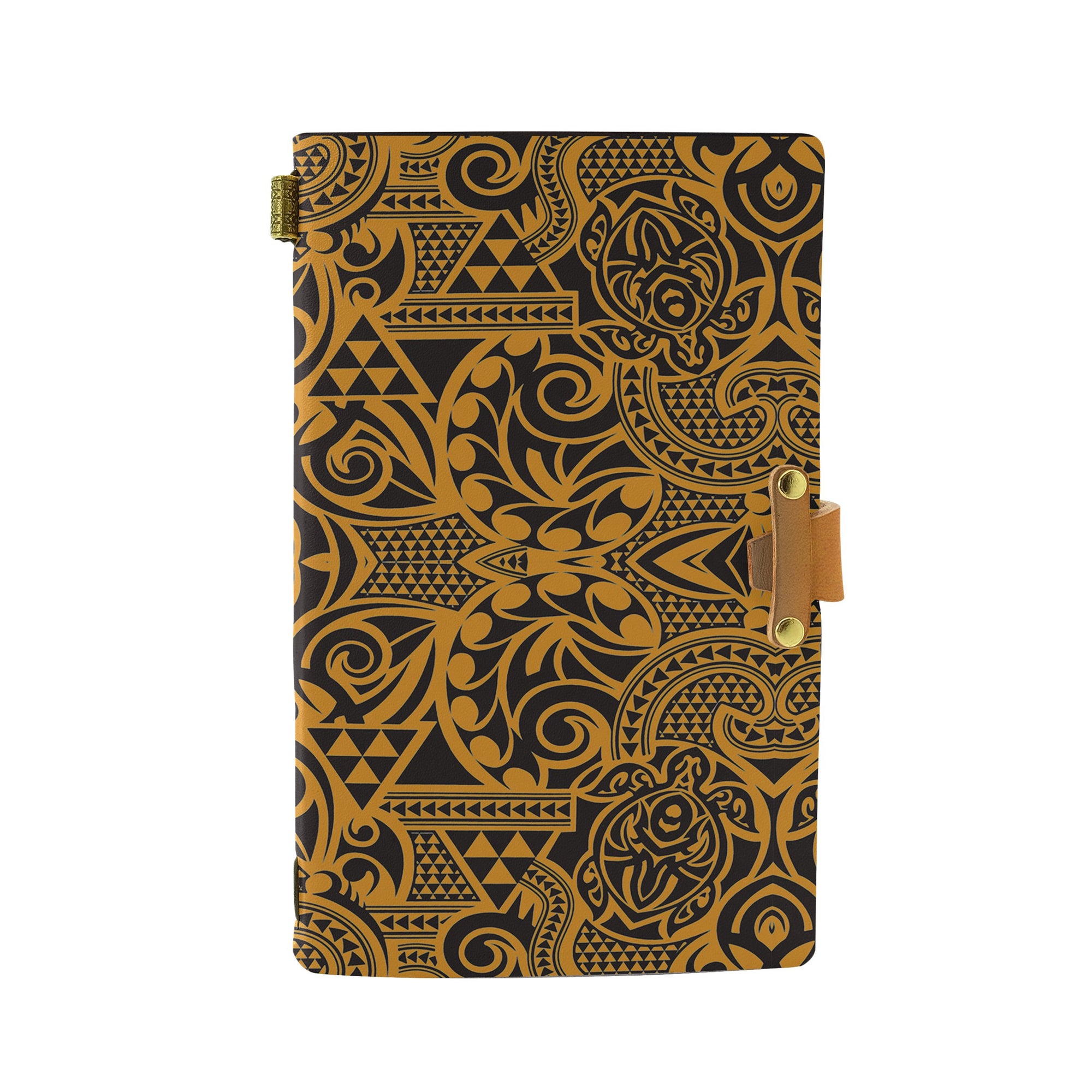 Hawaii Polynesian Kakau Turtle Old Leather Notebook Leather Black - Polynesian Pride