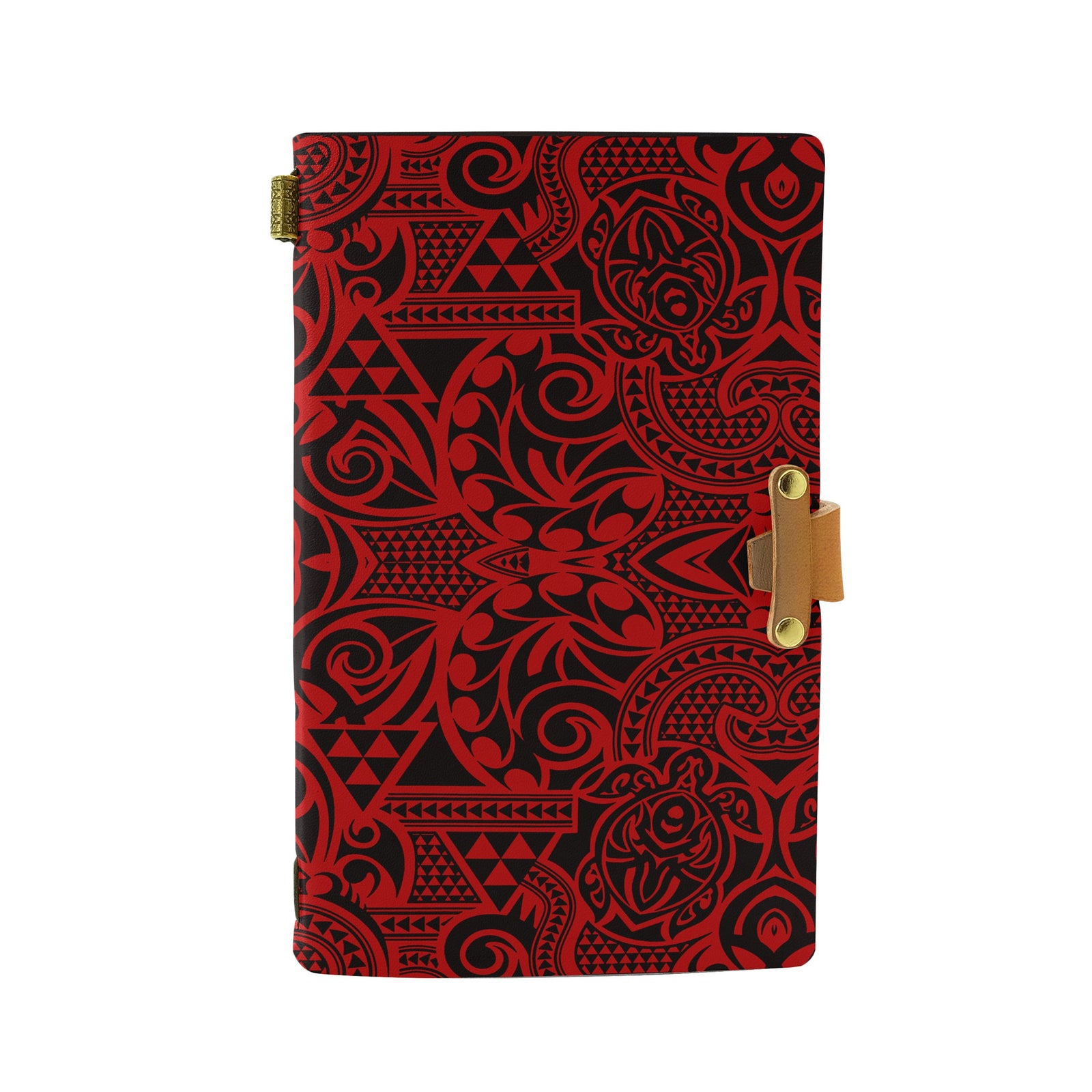 Hawaii Polynesian Kakau Turtle Red Leather Notebook Leather Black - Polynesian Pride