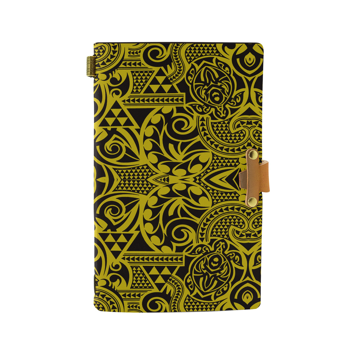 Hawaii Polynesian Kakau Turtle Yellow Leather Notebook Leather Black - Polynesian Pride