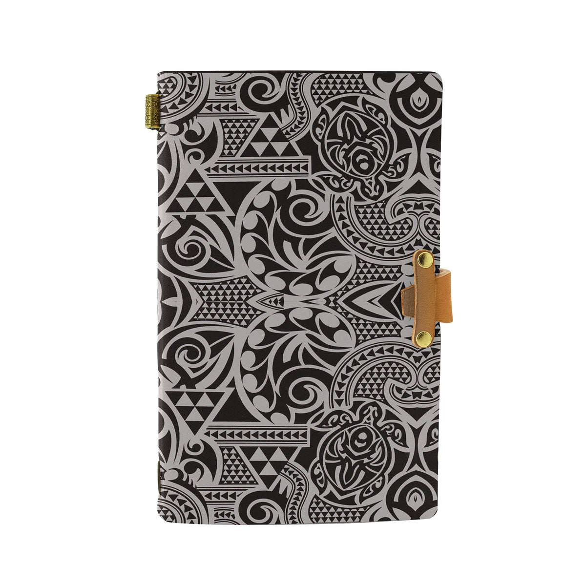 Hawaii Polynesian Kakau Turtle Leather Notebook Leather Black - Polynesian Pride
