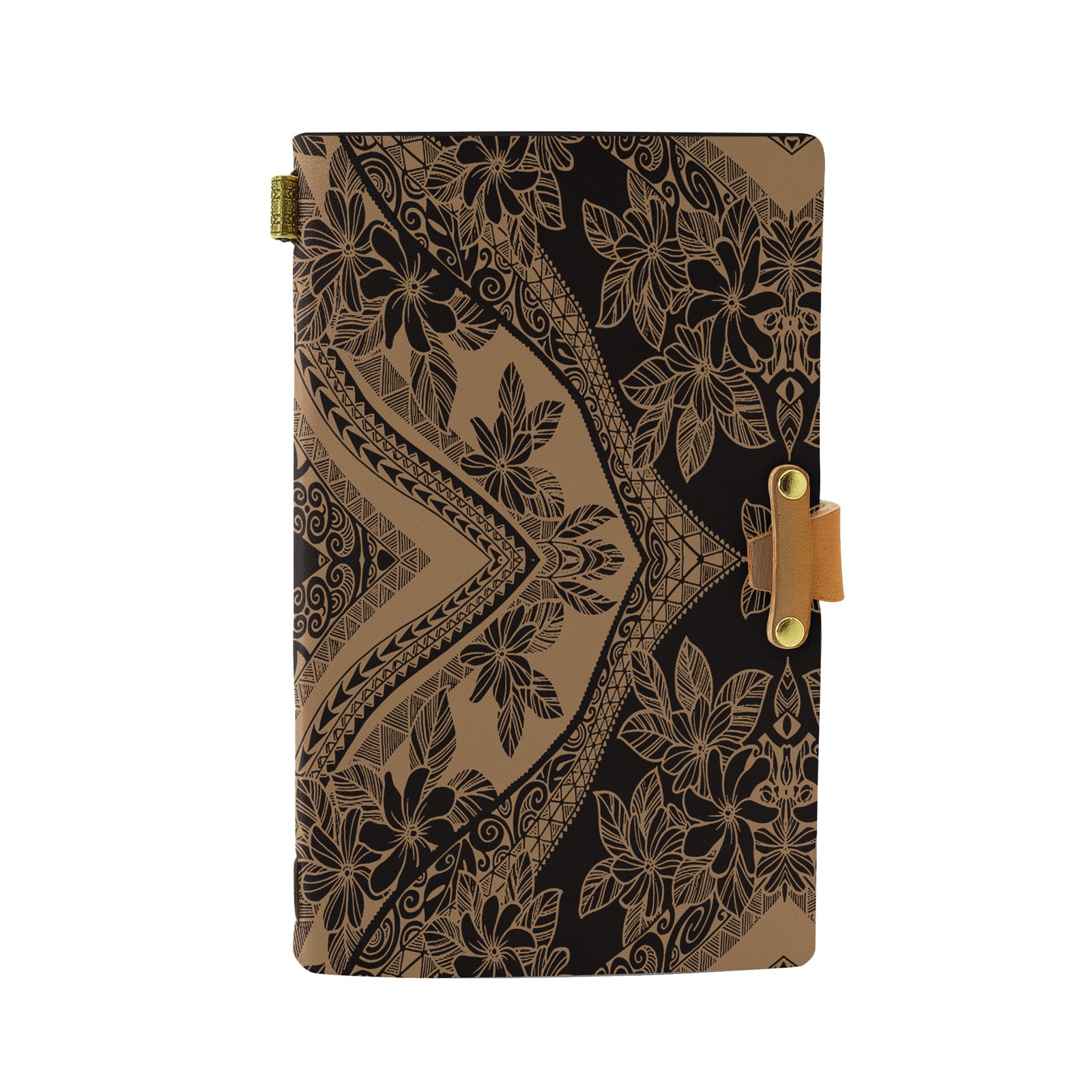 Hawaii Polynesian Plumeria Mix Gold Black Leather Notebook Leather Black - Polynesian Pride