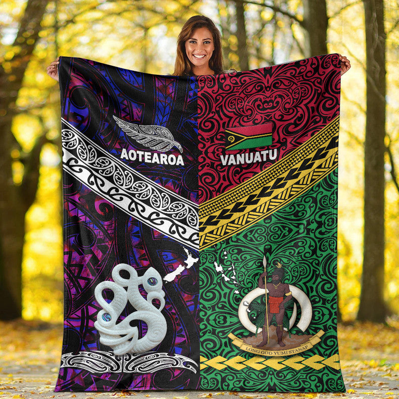 New Zealand And Vanuatu Premium Blanket Together - Purple LT8 - Polynesian Pride