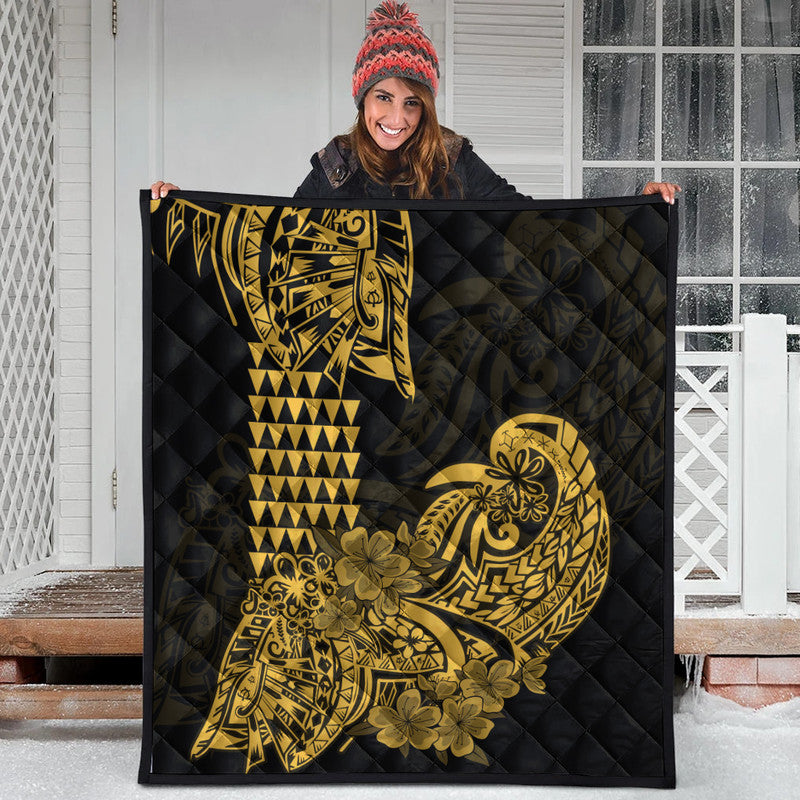 Hawaii Kakau Premium Quilt Polynesian Floral Tribal Gold Version LT9 - Polynesian Pride