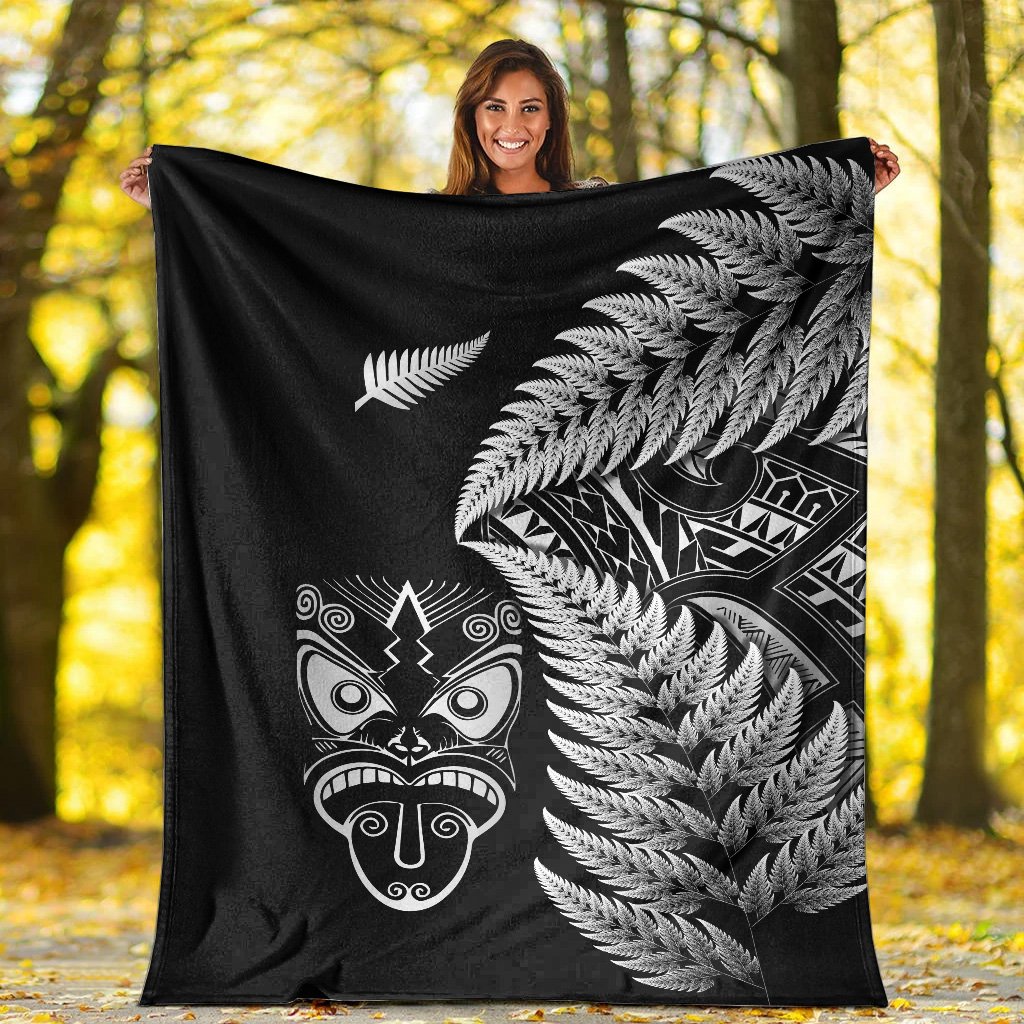 New Zealand Haka Rugby Maori Premium Blanket Silver Fern Vibes - Black LT8 - Polynesian Pride
