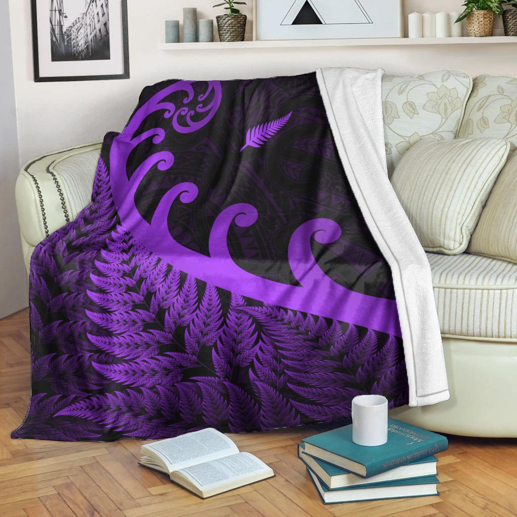 New Zealand Rugby Maori Premium Blanket Silver Fern Koru Vibes - Purple LT8 Blankets White - Polynesian Pride