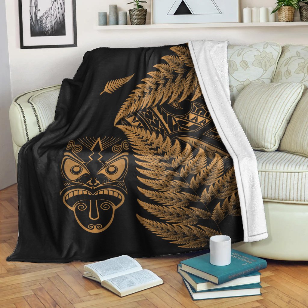 New Zealand Haka Rugby Maori Premium Blanket Silver Fern Vibes - Gold LT8 Blankets White - Polynesian Pride