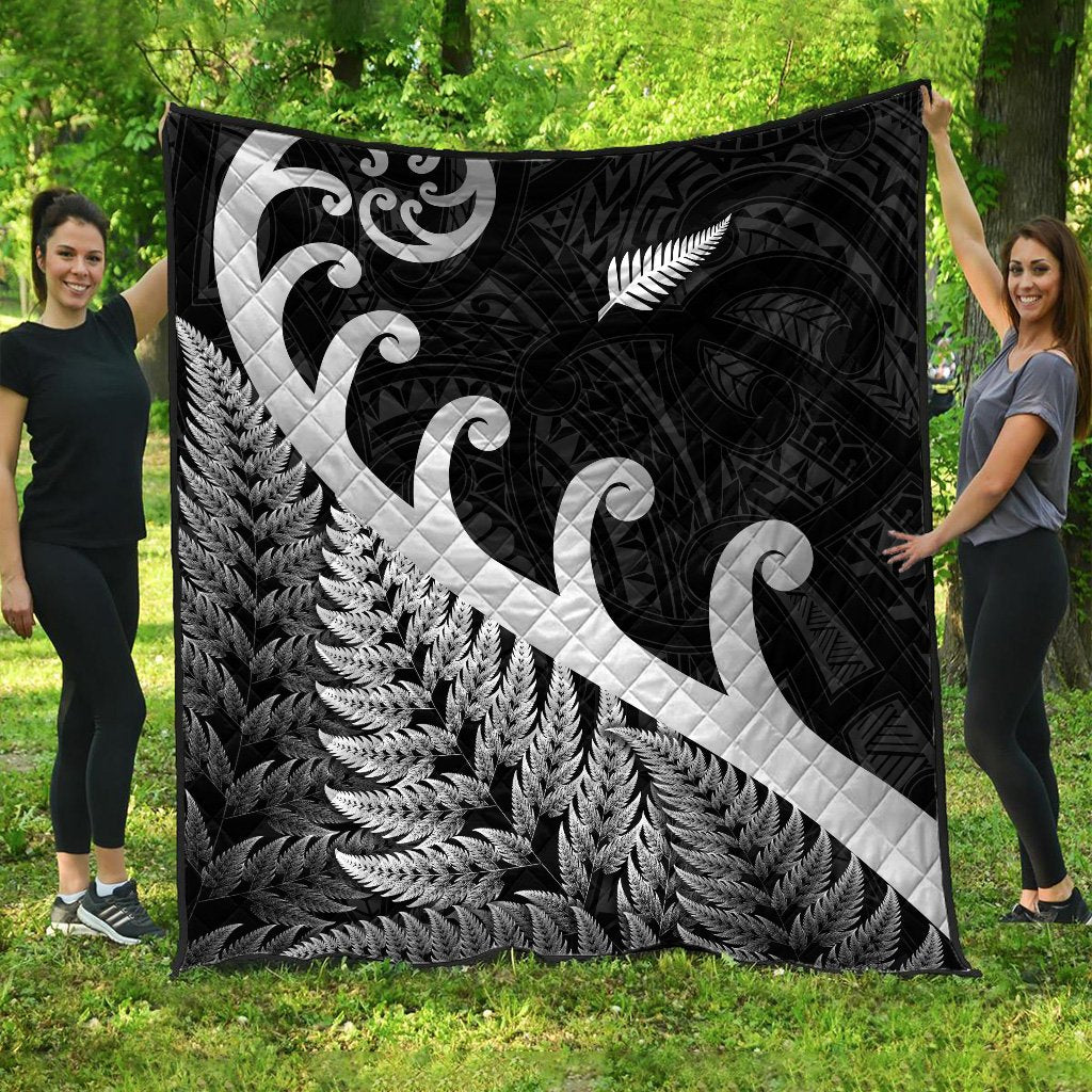 New Zealand Rugby Maori Premium Quilt Silver Fern Koru Vibes - Black LT8 - Polynesian Pride