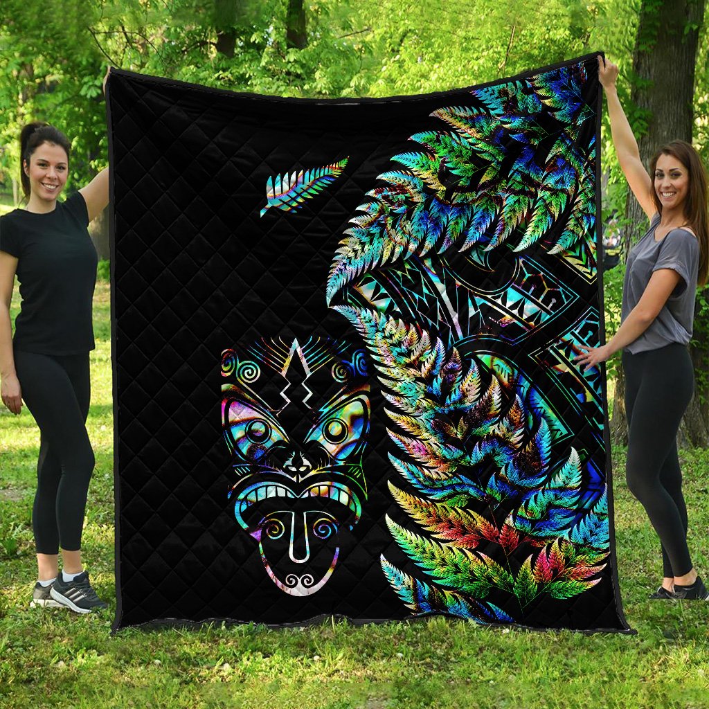 New Zealand Haka Rugby Maori Premium Quilt Silver Fern Vibes - Paua Shell LT8 - Polynesian Pride