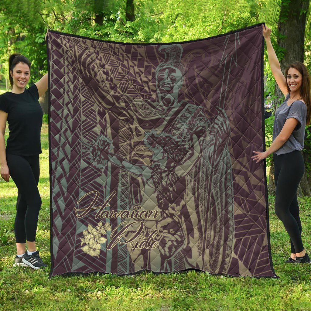 Hawaii Premium Quilt - King Of Hawaii With Hawaiian Girls Brown Version - Polynesian Pride