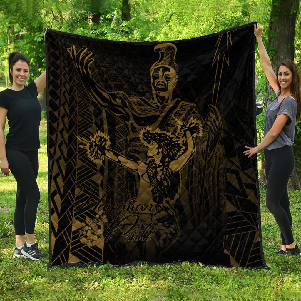 Hawaii Premium Quilt - King Of Hawaii With Hawaiian Girls Yellow Version Black - Polynesian Pride