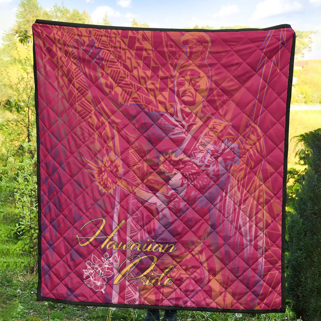 Hawaii Premium Quilt - King Of Hawaii With Hawaiian Girls Pink Version - Polynesian Pride