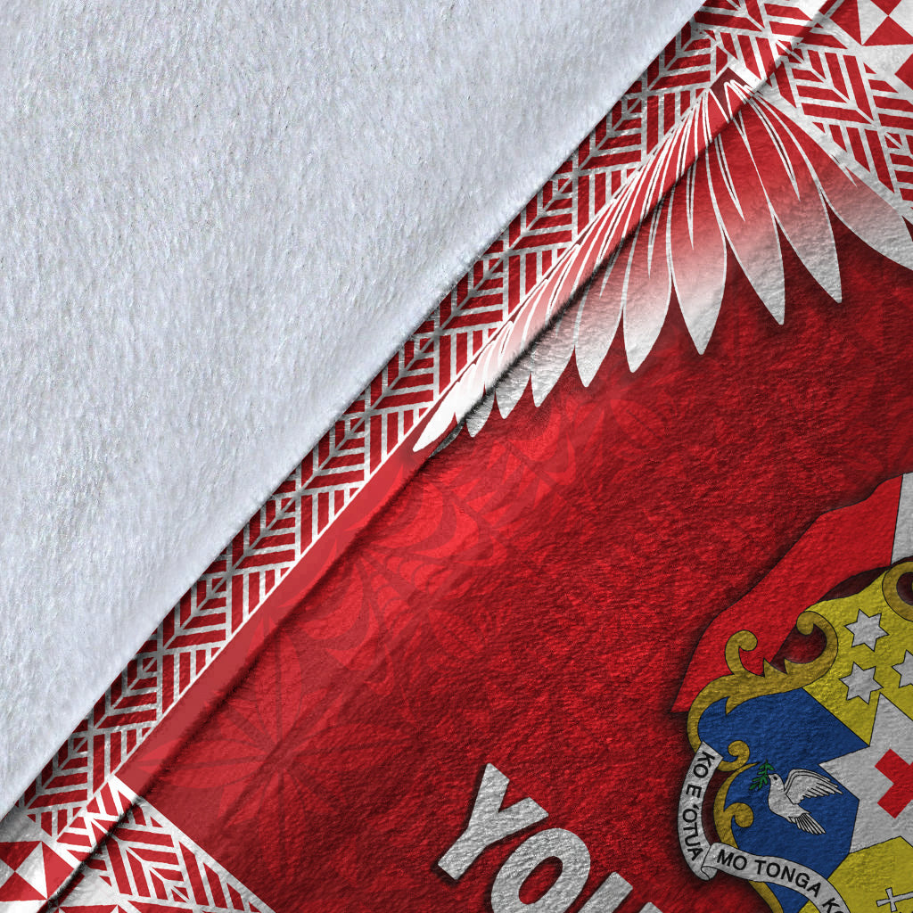 (Custom Personalised) Tonga Coat Of Arms Premium Blanket Simplified Version - Red LT8 - Polynesian Pride