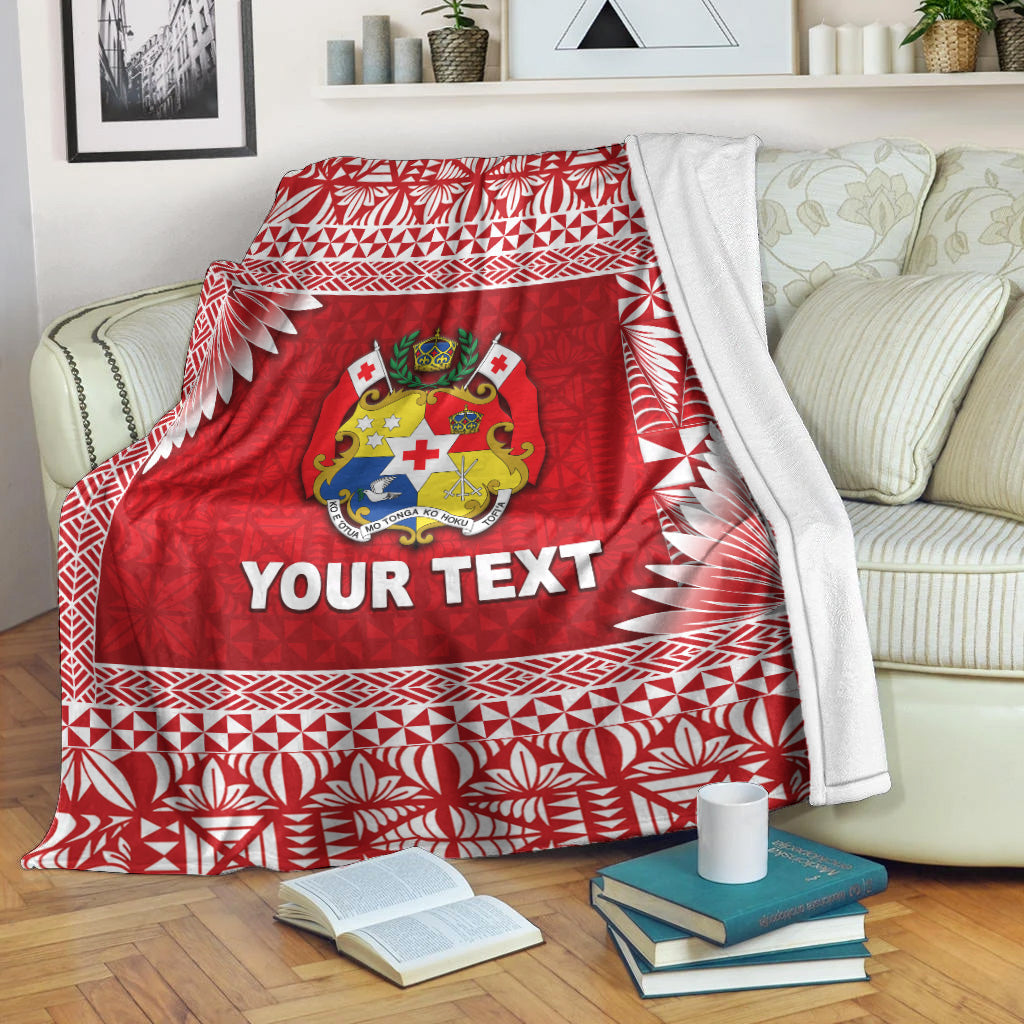 (Custom Personalised) Tonga Coat Of Arms Premium Blanket Simplified Version - Red LT8 White - Polynesian Pride