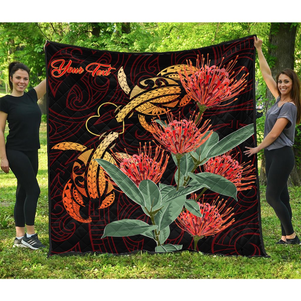 (Personalized) Hawaii Turtle Lehua Flower Polynesian Premium Quilt - Lehua Style - AH Black - Polynesian Pride