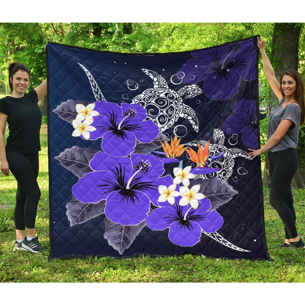 Hawaii Turtle Purple Hibiscus Polynesian Premium Quilt - Anne Style - AH Purple - Polynesian Pride