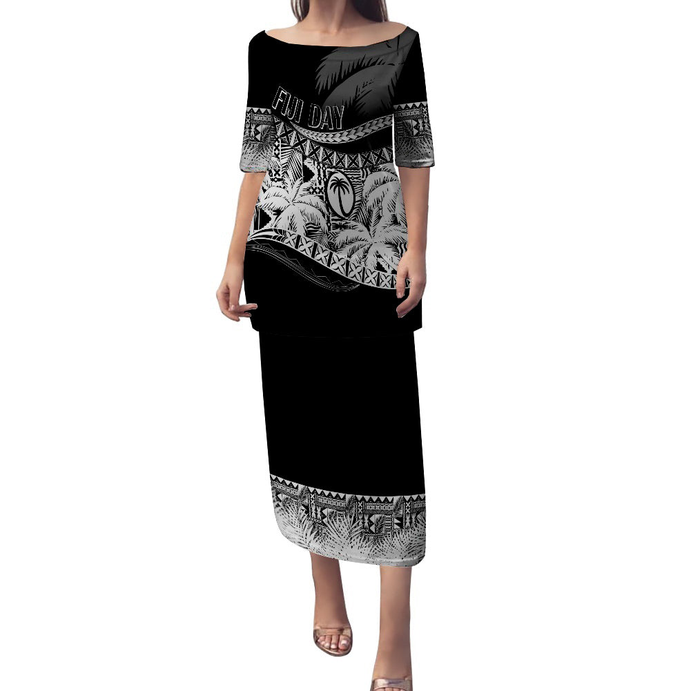 Personalised Fiji Day Puletasi Dress Flying Fijians Masi Kesa Style - Black LT7 Women Black - Polynesian Pride