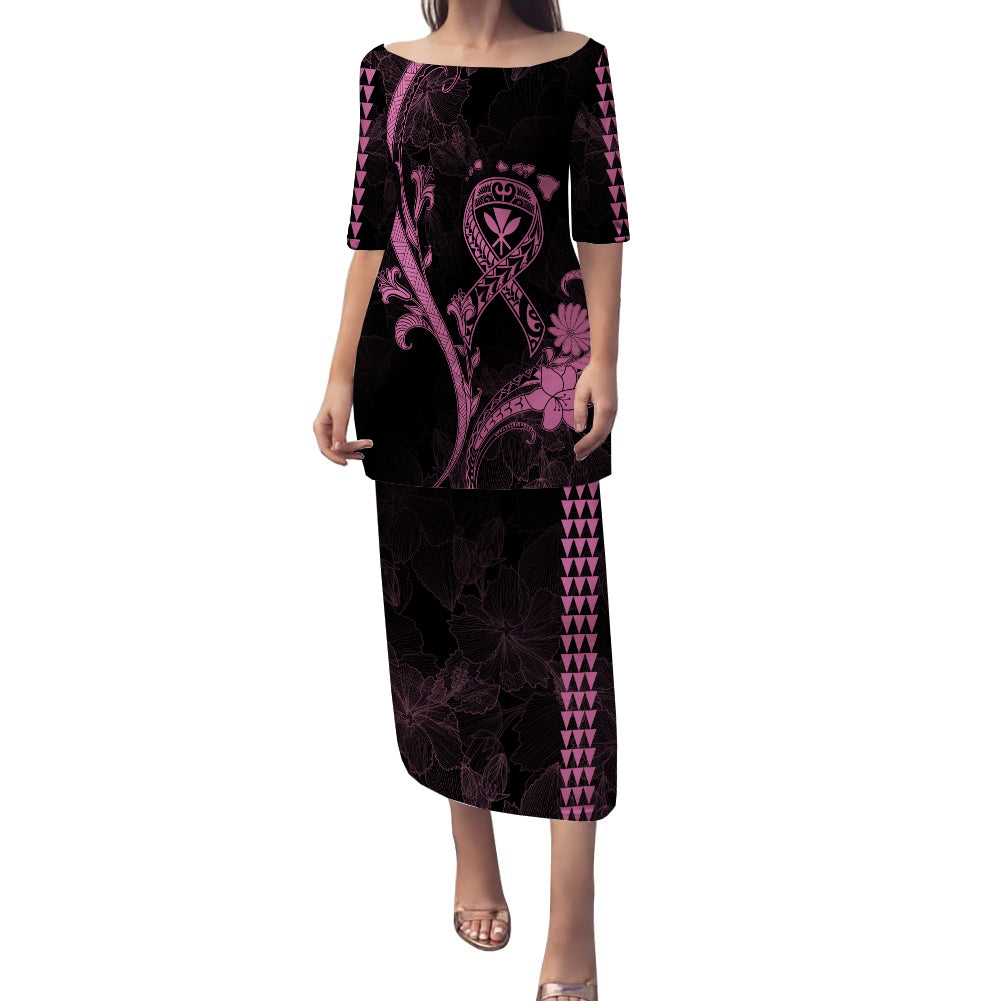 Hawaii Puletasi Dress Breast Cancer Survivor Mix Hibiscus LT7 Women Black - Polynesian Pride