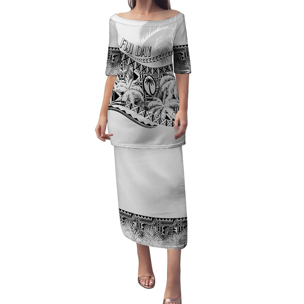 Personalised Fiji Day Puletasi Dress Flying Fijians Masi Kesa Style - White LT7 Women White - Polynesian Pride