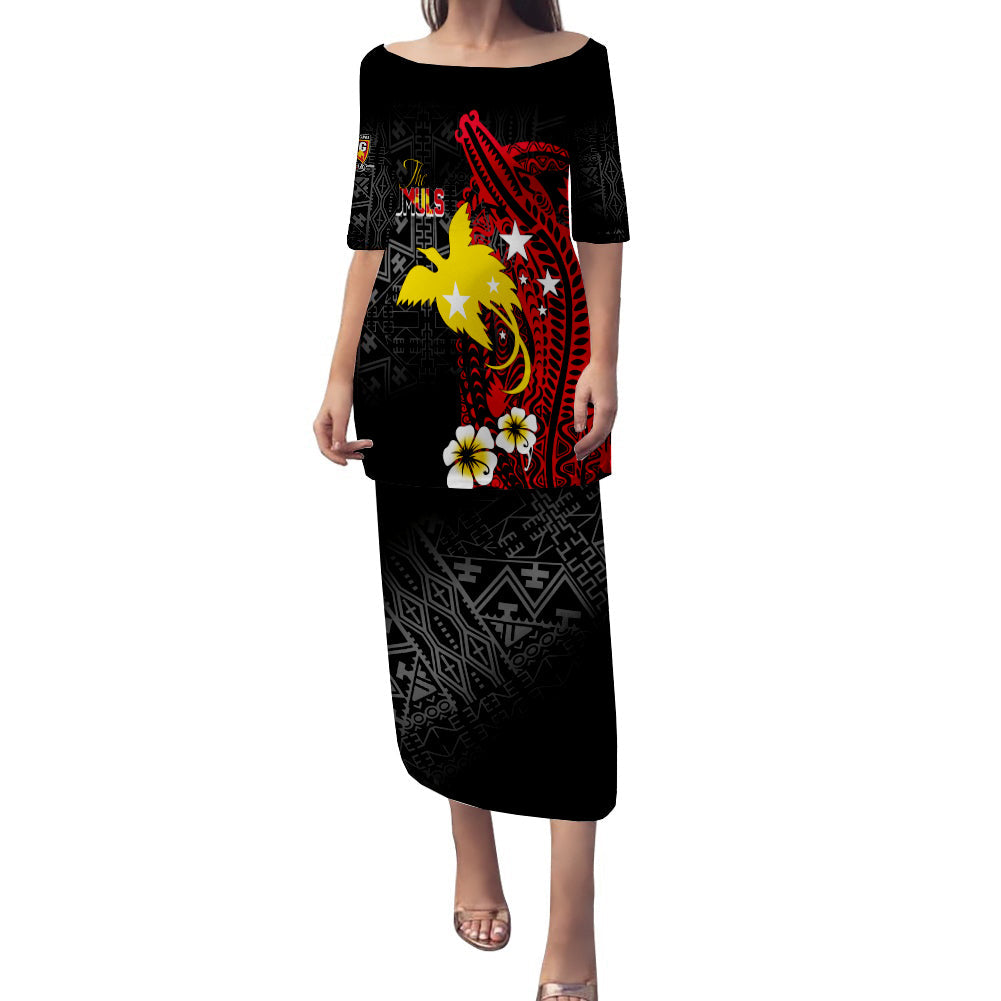 Papua New Guinea Independence Puletasi Dress PNG Kumuls - Tribal Crocodile LT7 Women Black - Polynesian Pride