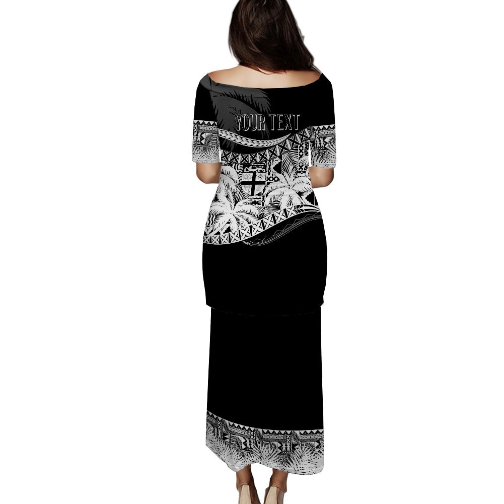 Personalised Fiji Day Puletasi Dress Flying Fijians Masi Kesa Style - Black LT7 - Polynesian Pride