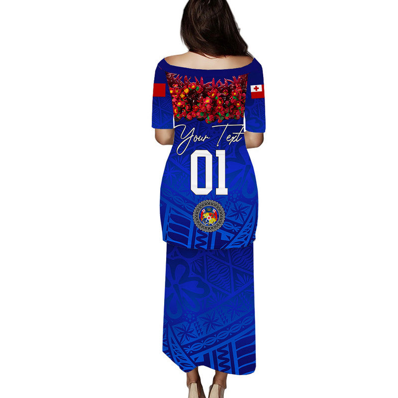(Custom Personalised) Tonga Emancipation Day Puletaha Dress Independence Day - Unique Kahoa Heilala Flower - Blue LT8 - Polynesian Pride