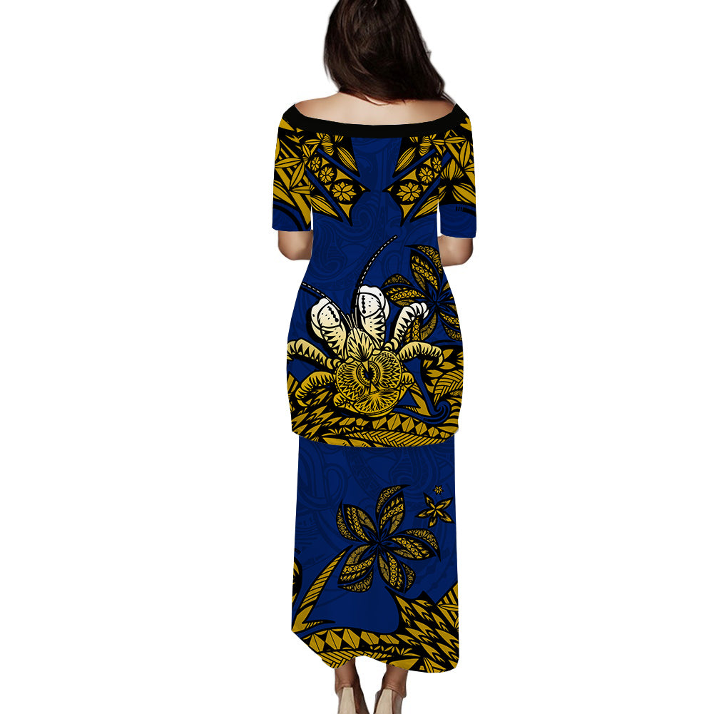 Niue Uga Puletasi Dress Tribal Patterns Blue Style LT6 - Polynesian Pride