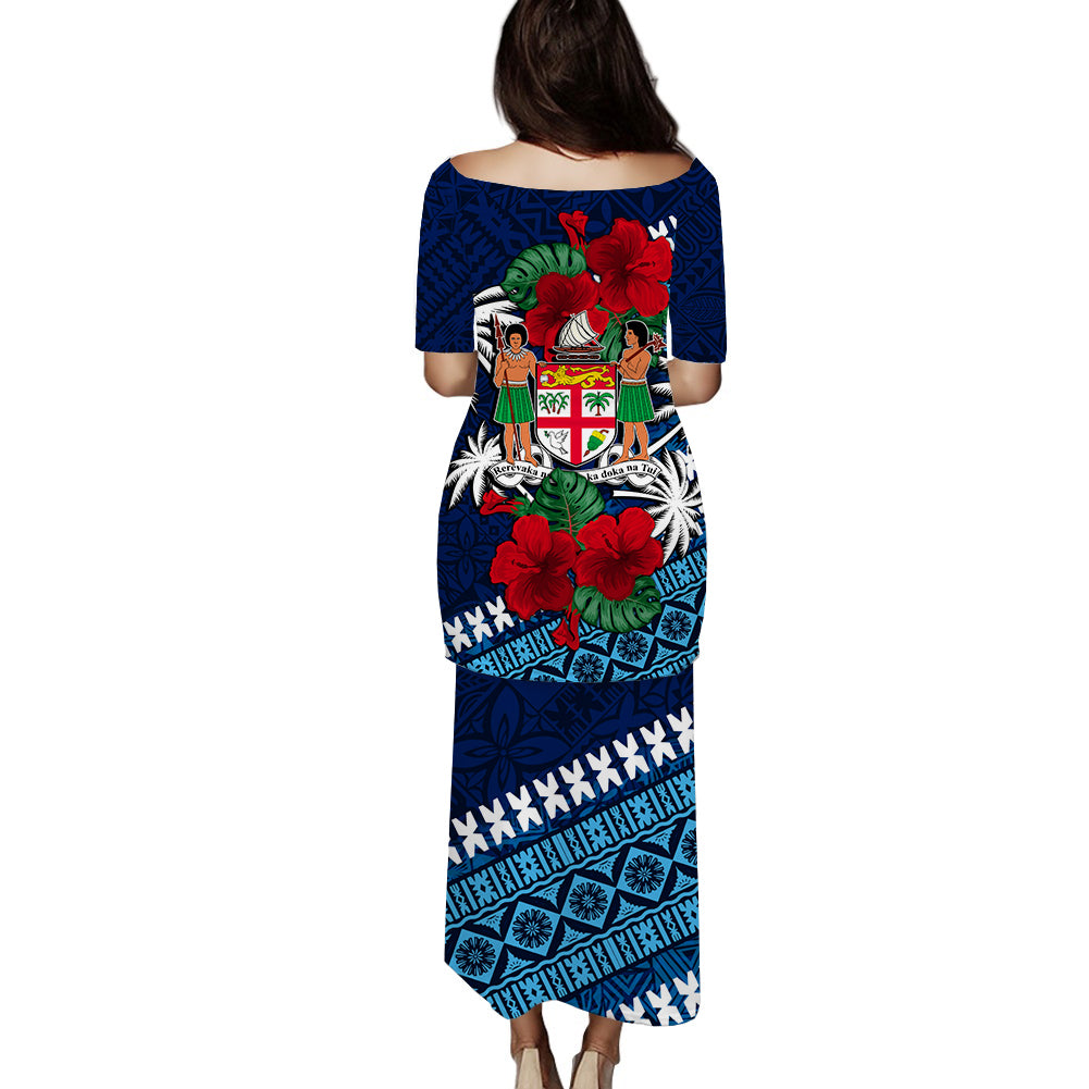 Fiji Patterns With Hibiscus Puletasi Dress LT6 - Polynesian Pride