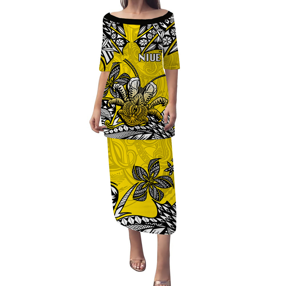 Niue Uga Puletasi Dress Tribal Patterns Yellow Style LT6 Women Yellow - Polynesian Pride