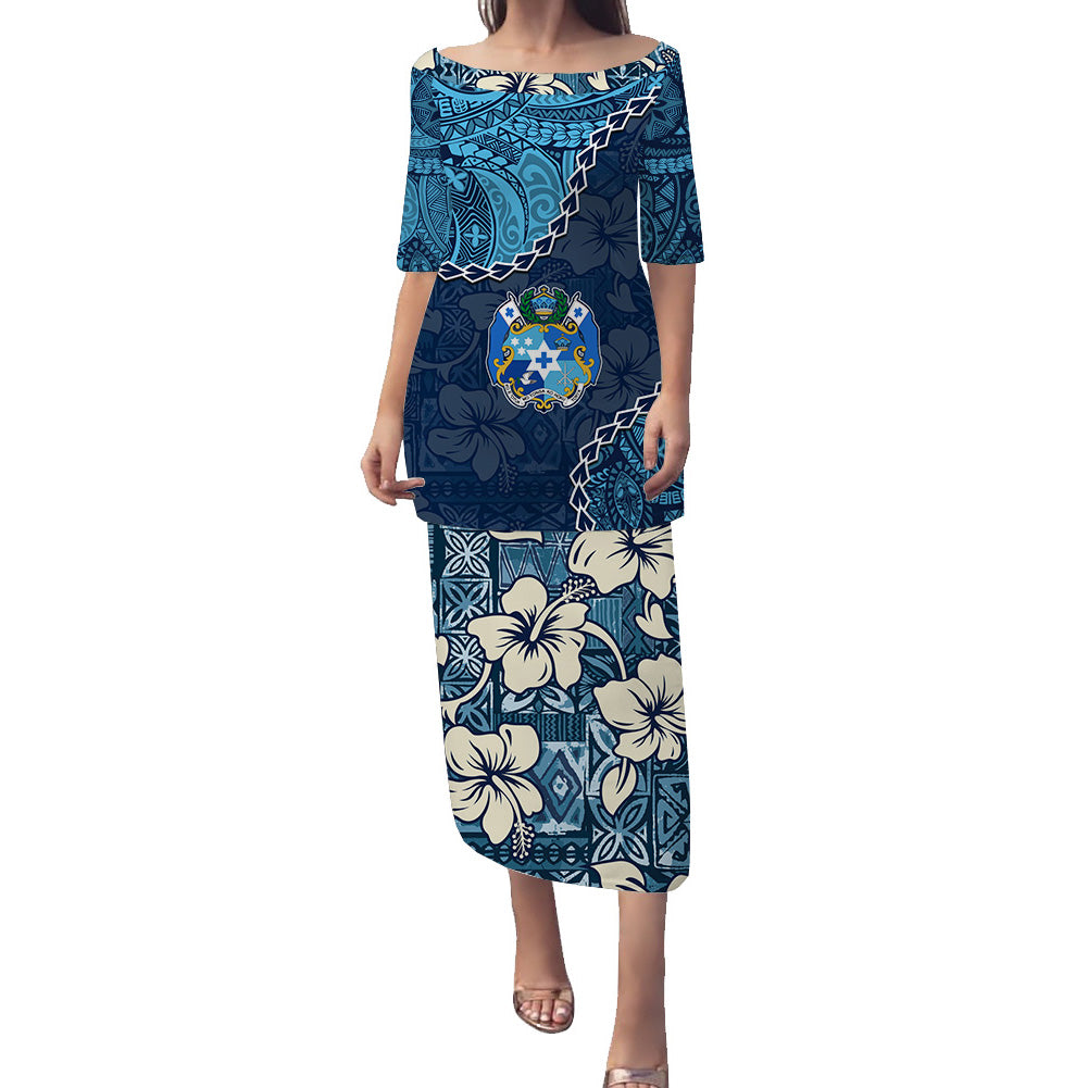 Tonga Puletaha Dress Tapa Pattern Style LT9 Blue - Polynesian Pride