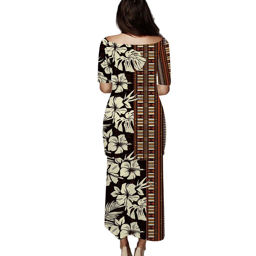 (Custom Personalised) Polynesian Puletasi Dress Hibiscus Flower Tribal Fabric Wallpaper LT14 - Polynesian Pride
