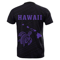 Hawaii Kakau Turtle Map T Shirt Purple - Polynesian Pride