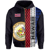 Polynesian Kakau Hawaii Flag Seal of Hawaii Zip Hoodie Purple - Polynesian Pride